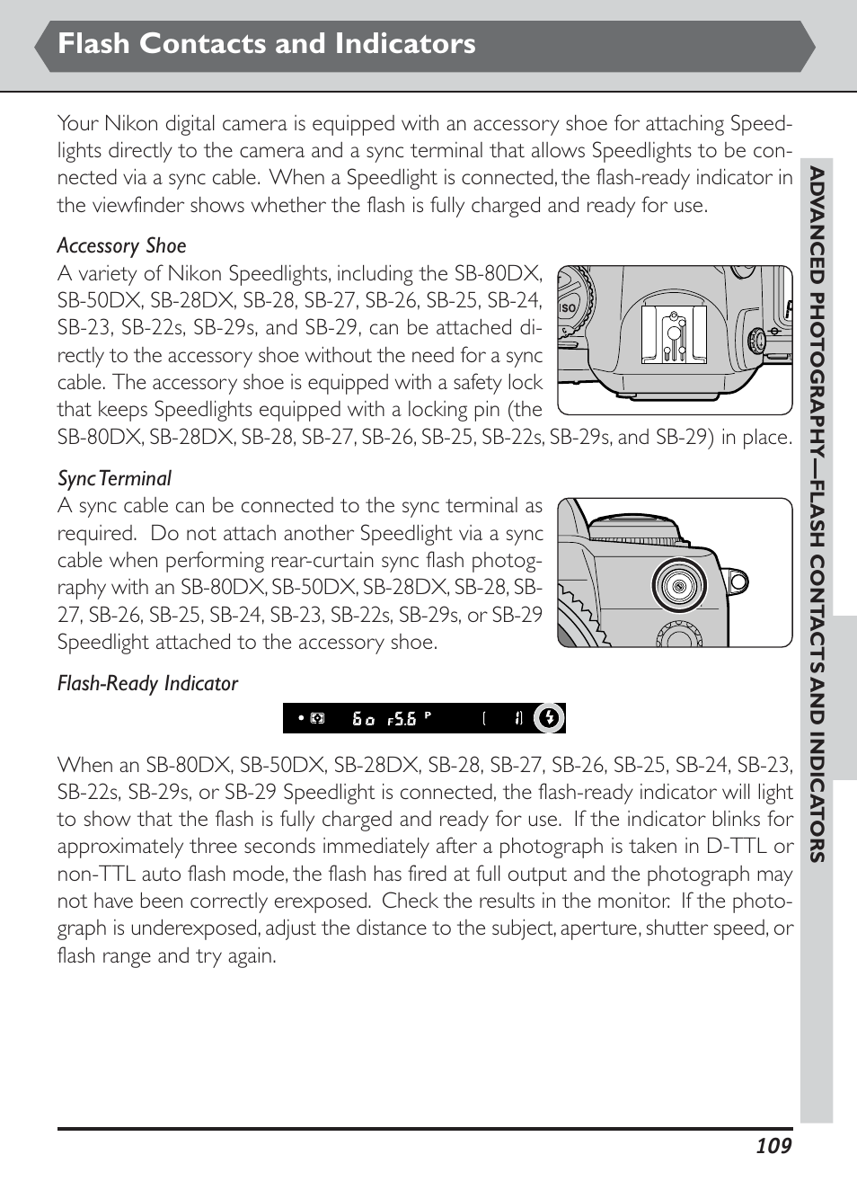 Flash contacts and indicators | Nikon D1H User Manual | Page 123 / 238