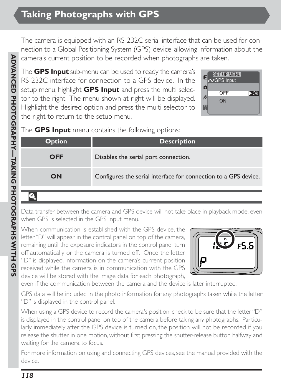 Taking photographs with gps | Nikon D1H User Manual | Page 132 / 238