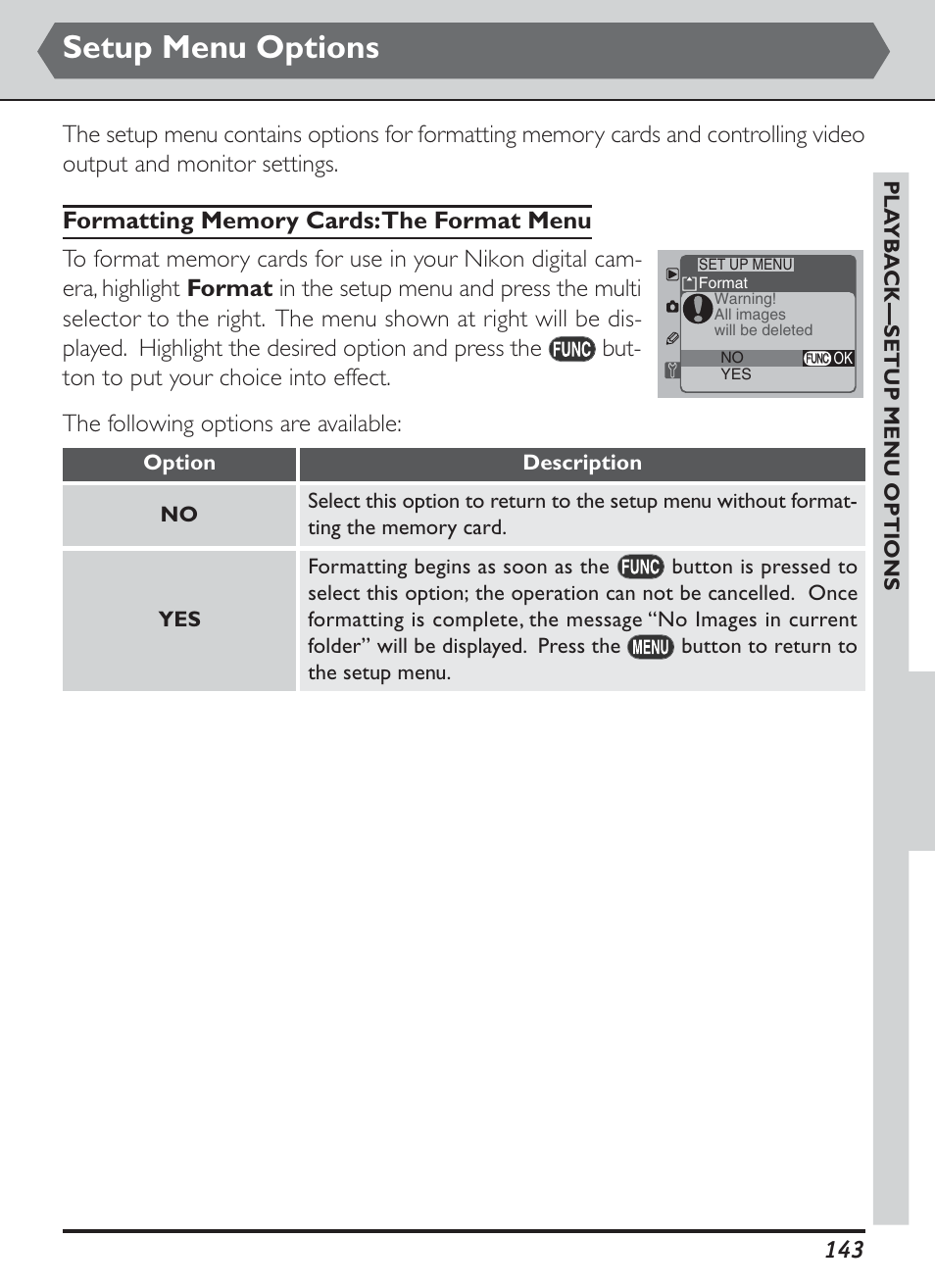 Setup menu options | Nikon D1H User Manual | Page 157 / 238