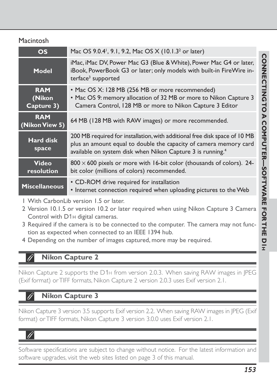 Nikon capture 2, Nikon capture 3, Macintosh | Nikon D1H User Manual | Page 167 / 238