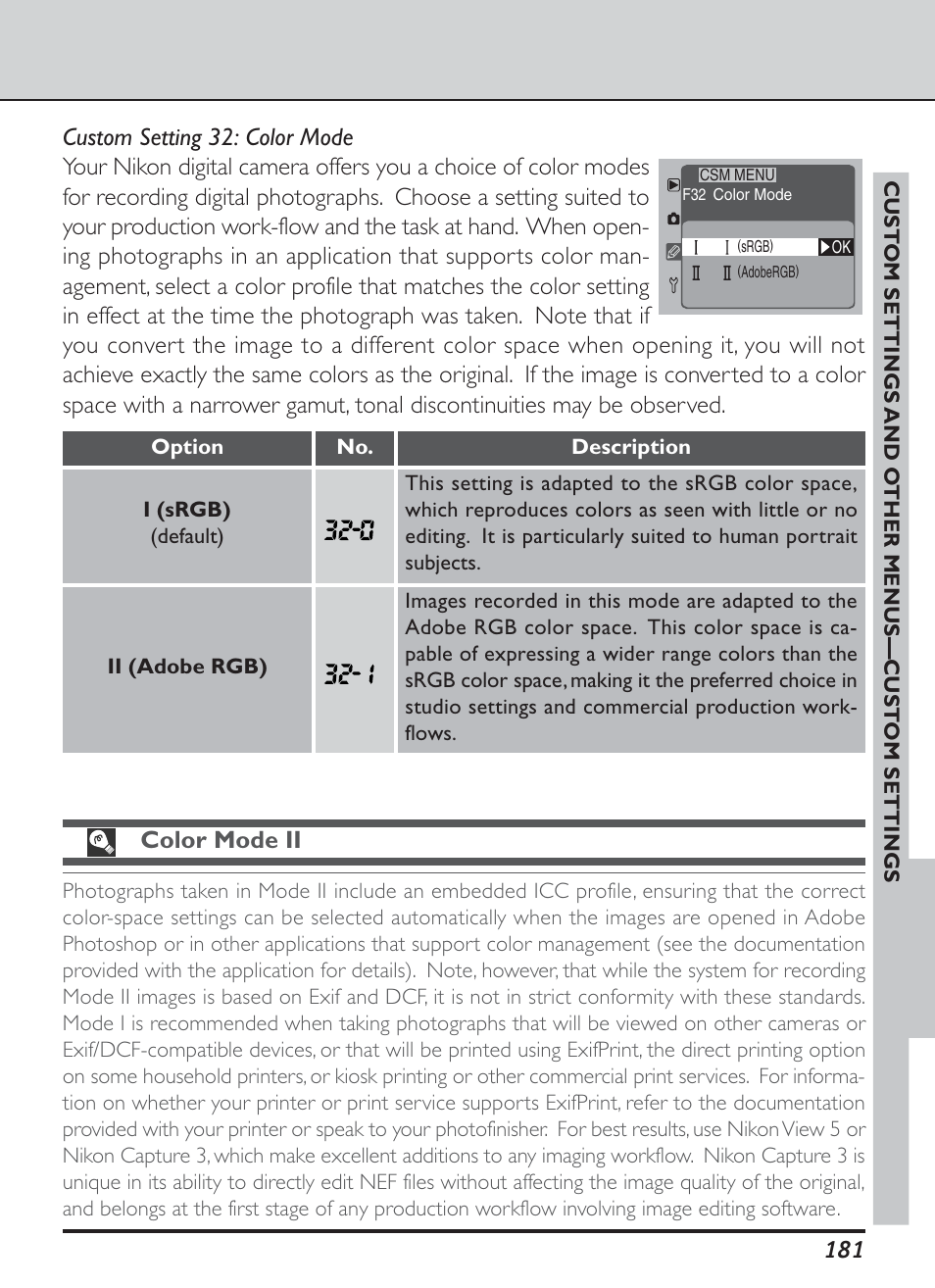 Color mode ii | Nikon D1H User Manual | Page 195 / 238