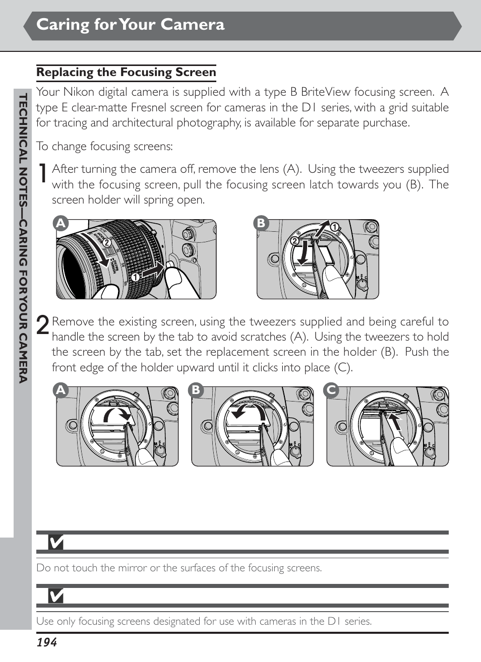 Caring for your camera, Cb a | Nikon D1H User Manual | Page 208 / 238