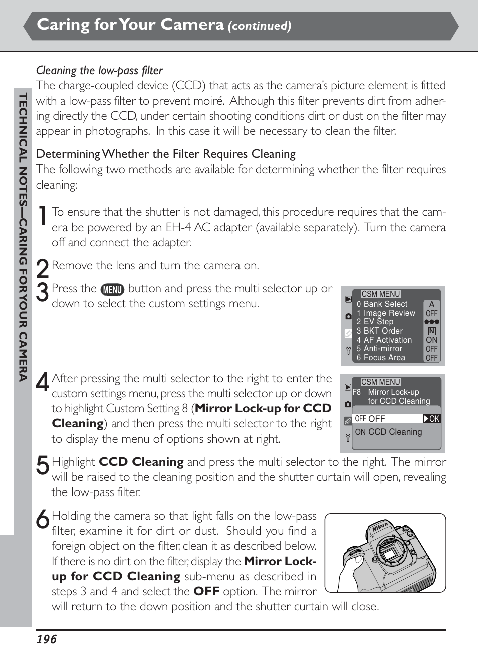 Caring for your camera | Nikon D1H User Manual | Page 210 / 238