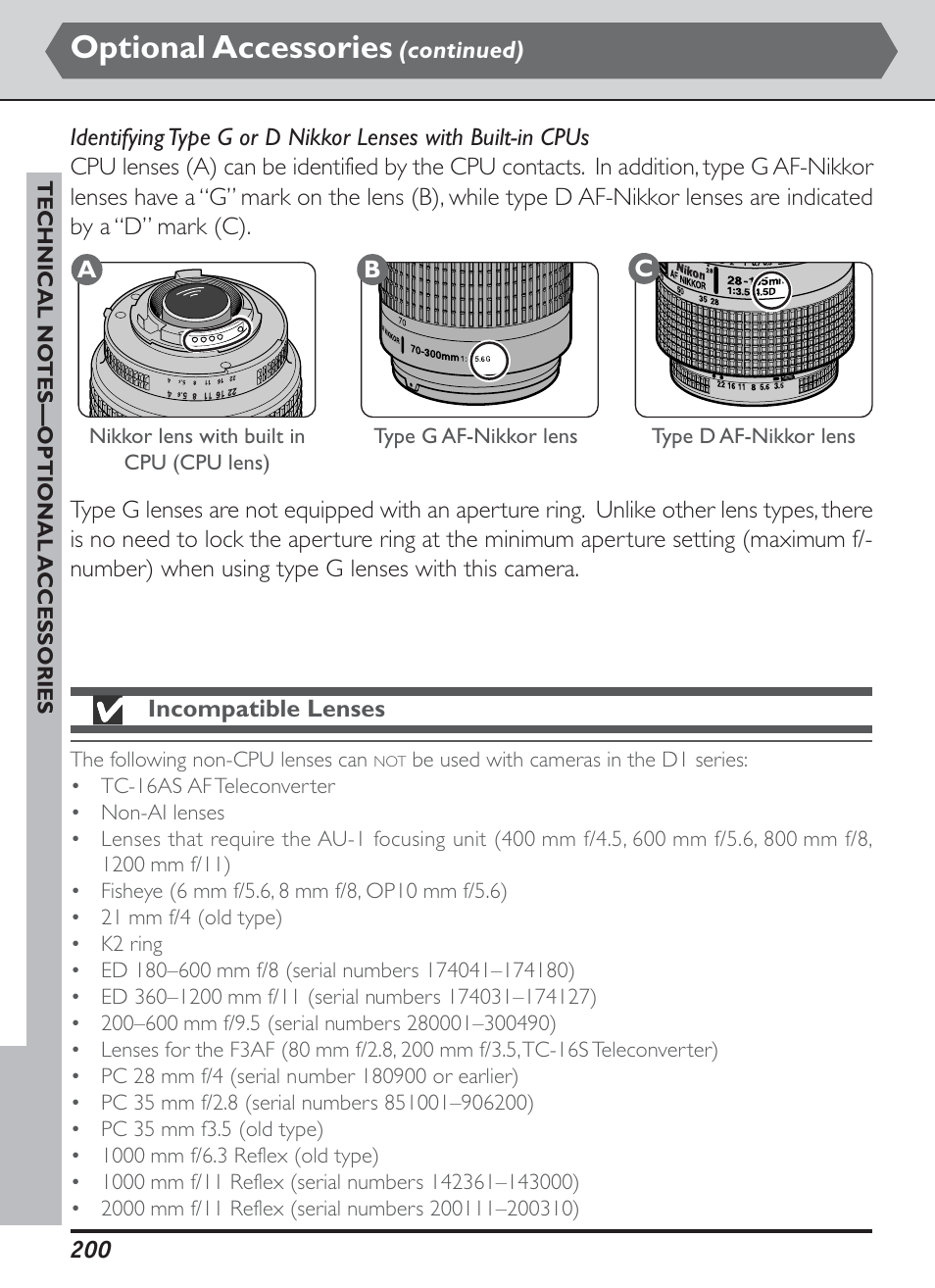 Optional accessories | Nikon D1H User Manual | Page 214 / 238