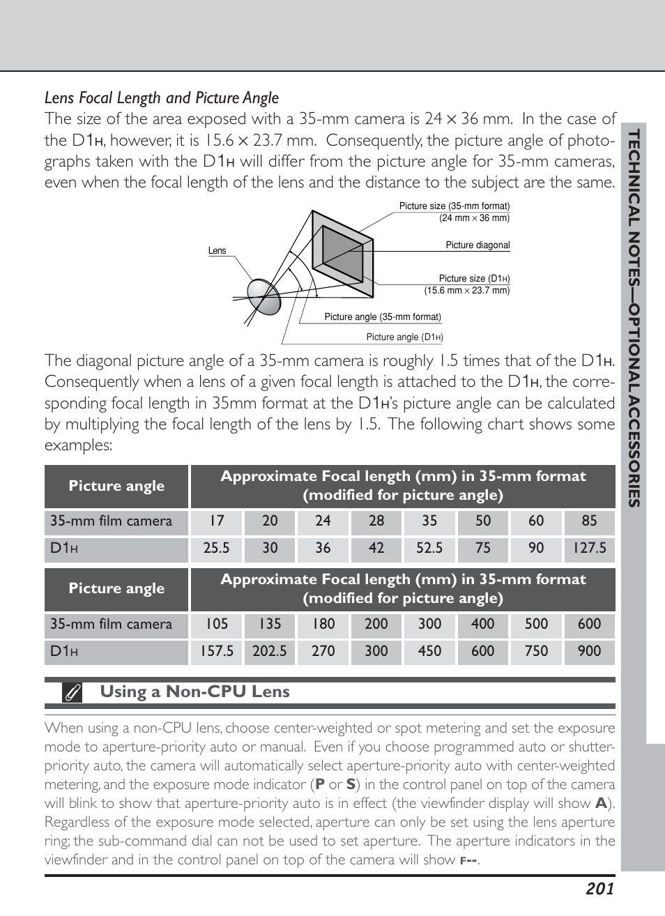 Using a non-cpu lens | Nikon D1H User Manual | Page 215 / 238