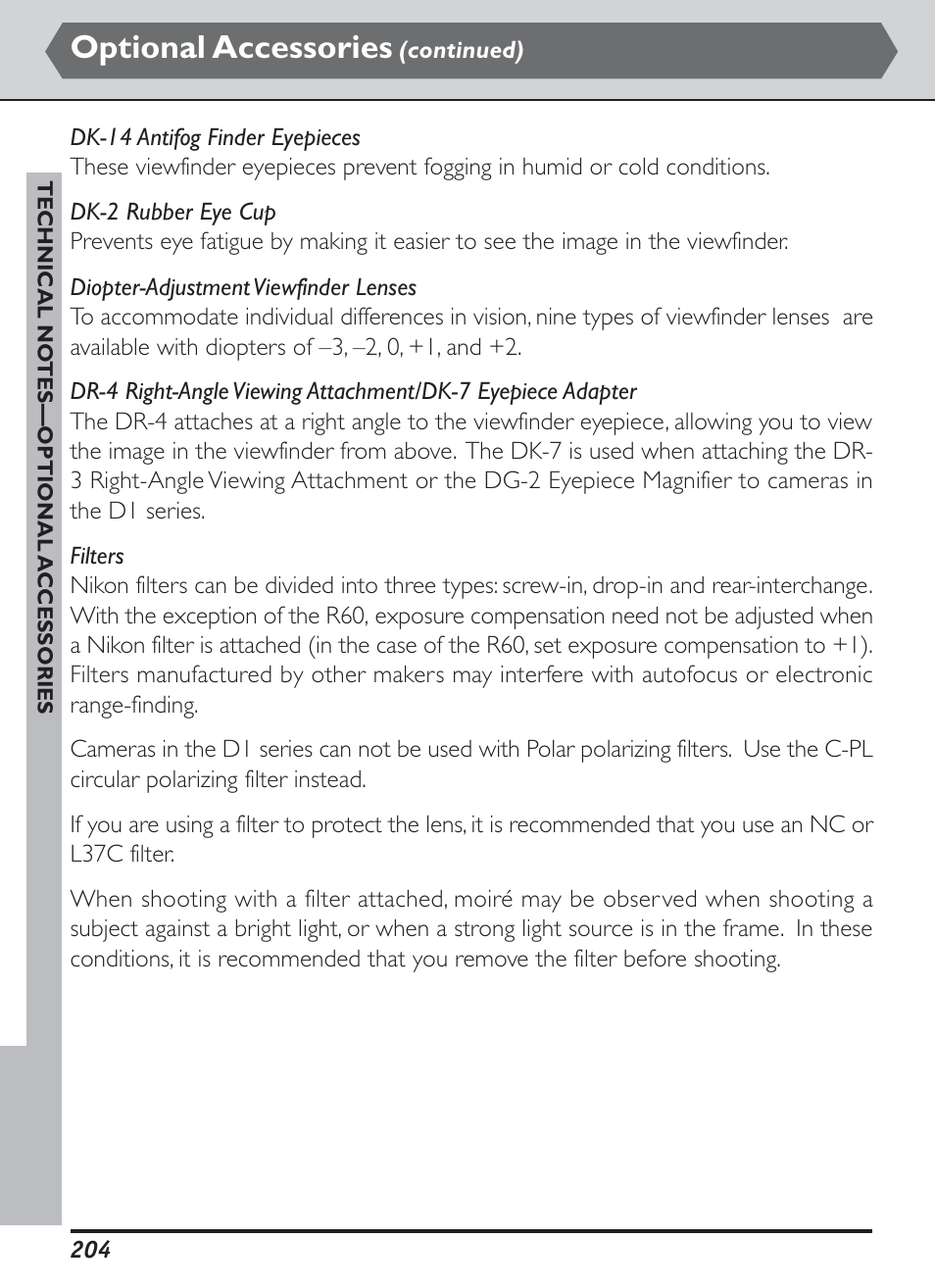 Optional accessories | Nikon D1H User Manual | Page 218 / 238