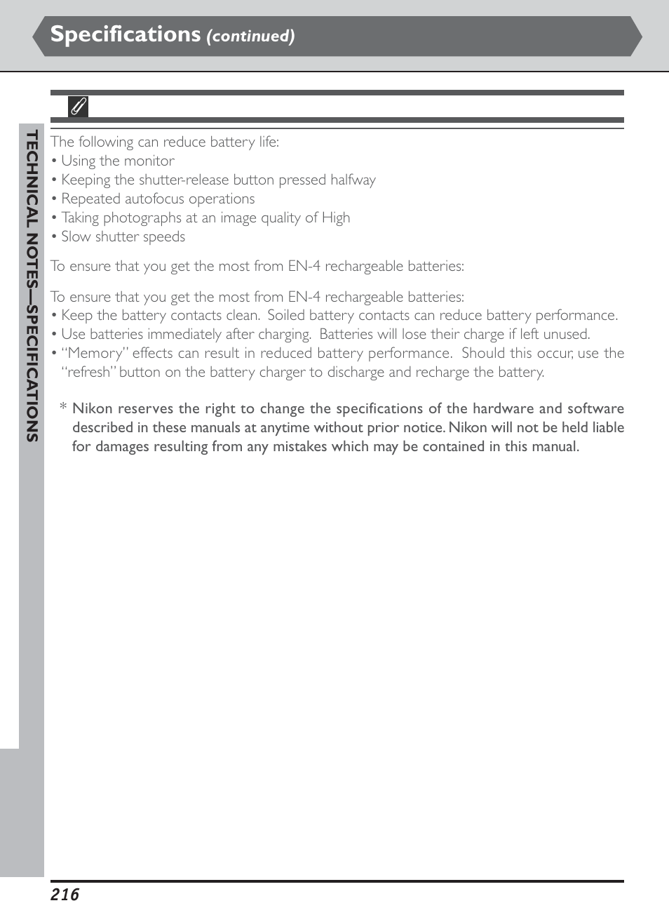 Specifications | Nikon D1H User Manual | Page 230 / 238