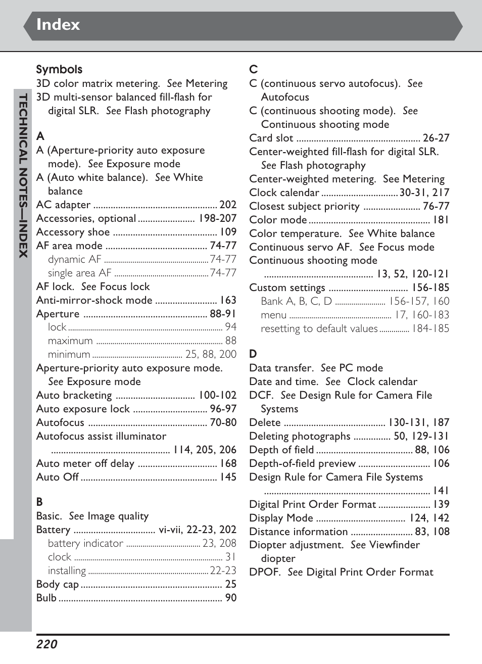 Index | Nikon D1H User Manual | Page 234 / 238