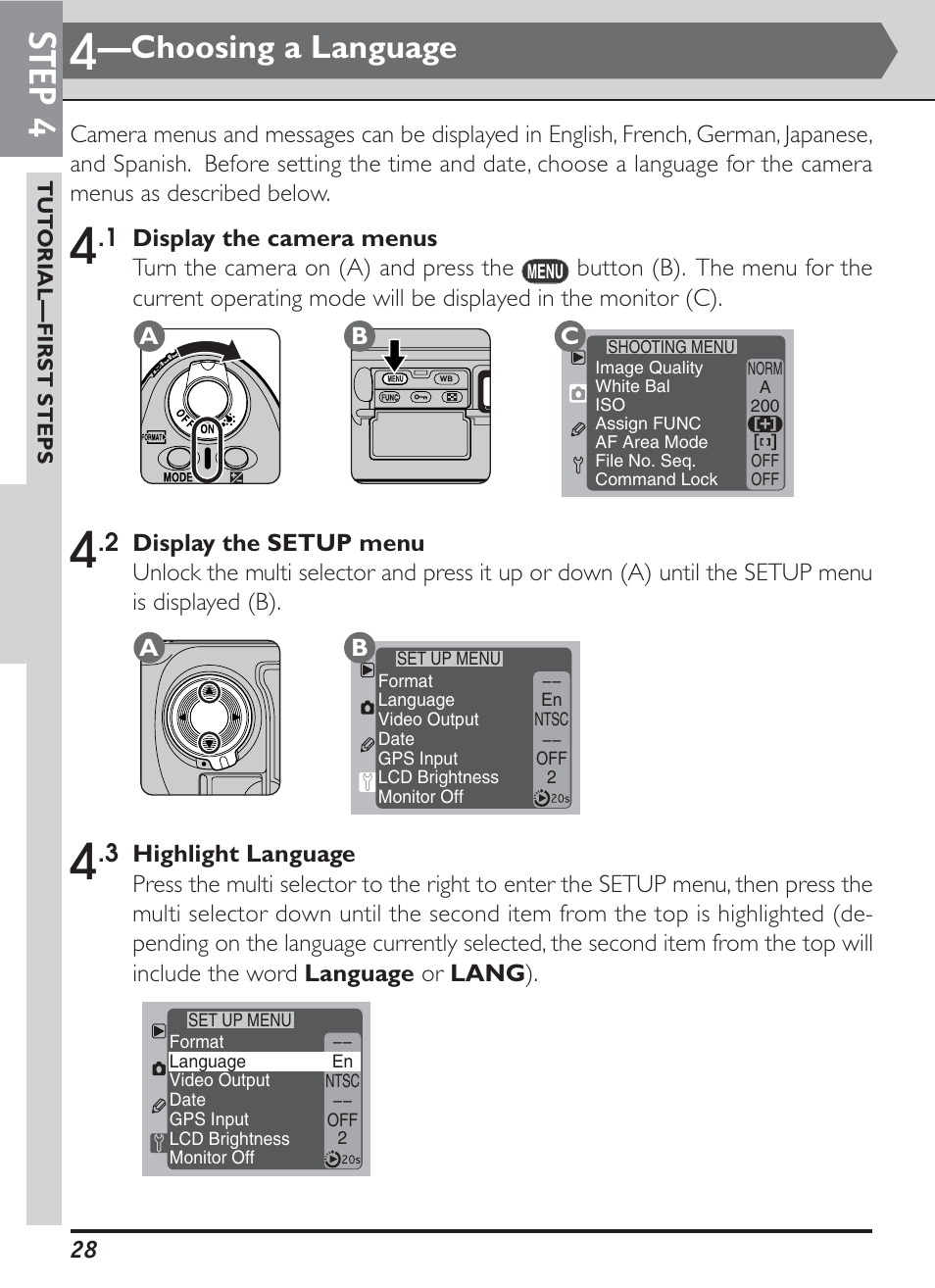 Step 4, Choosing a language | Nikon D1H User Manual | Page 42 / 238