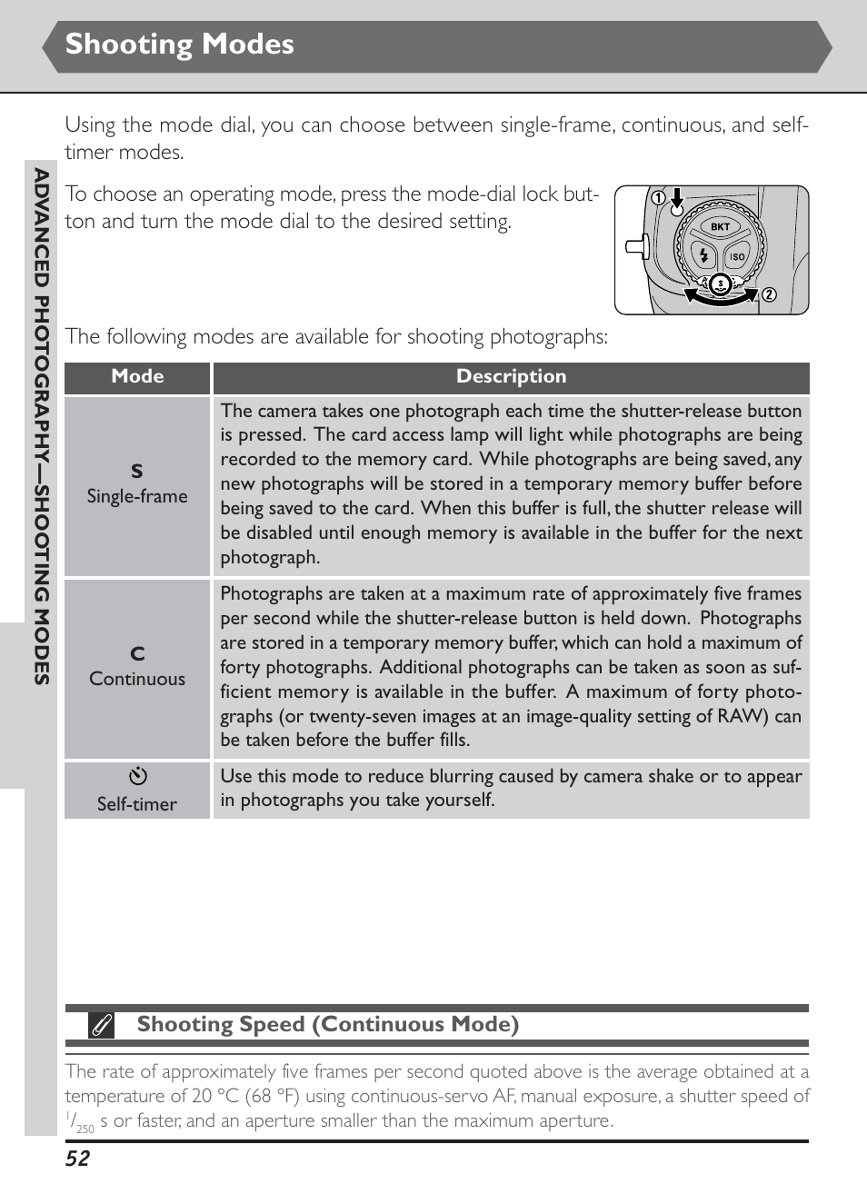 Advanced photography, Shooting modes | Nikon D1H User Manual | Page 66 / 238