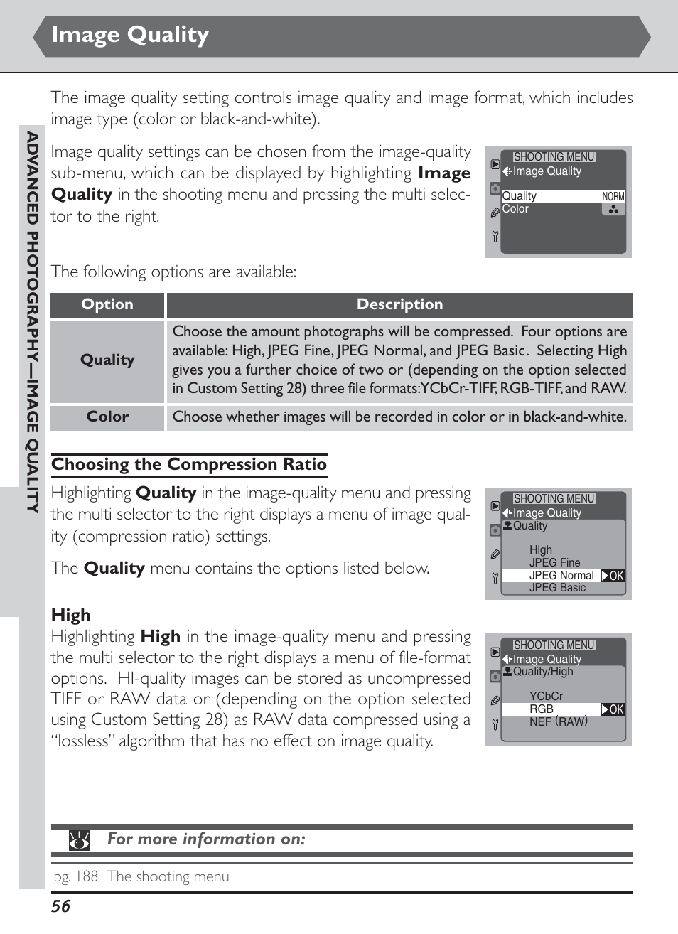 Image quality, The following options are available | Nikon D1H User Manual | Page 70 / 238