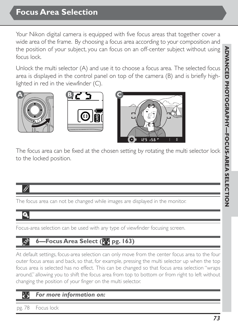 Focus area selection | Nikon D1H User Manual | Page 87 / 238