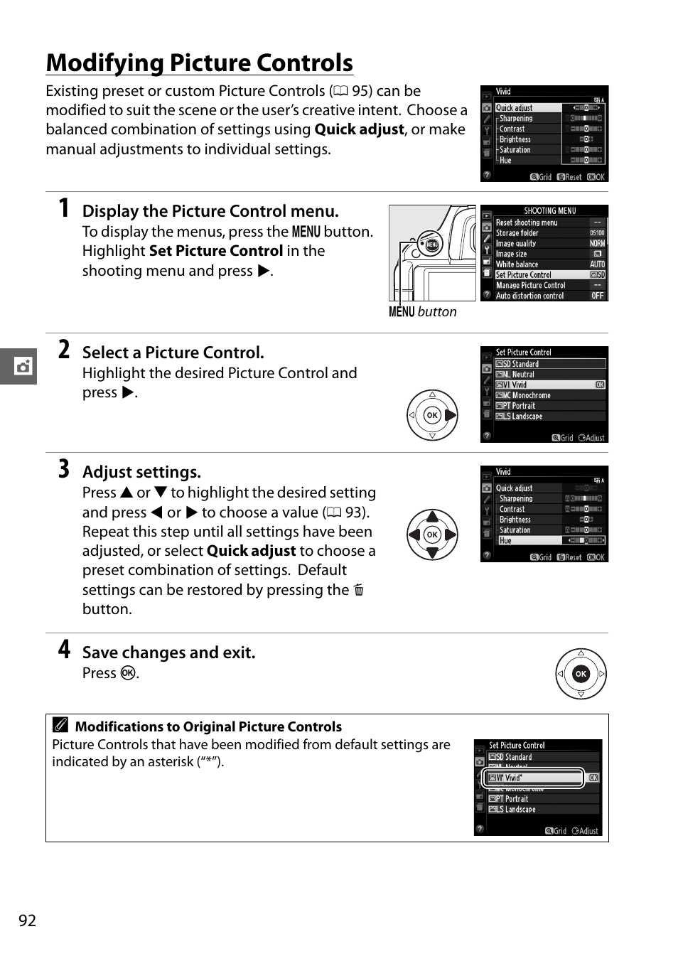 Modifying picture controls | Nikon D5100 User Manual | Page 110 / 260