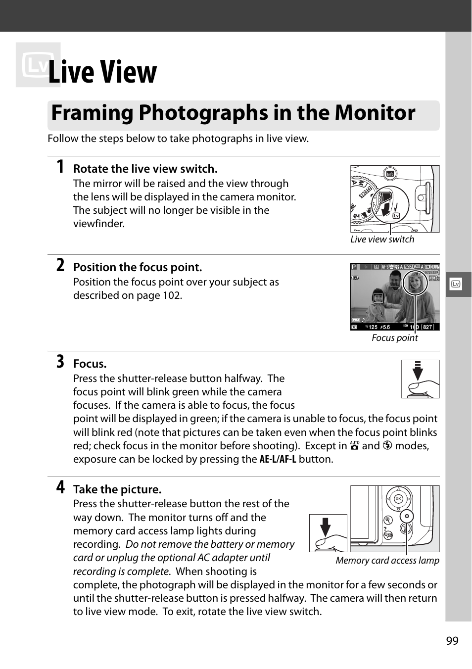 Live view, Framing photographs in the monitor | Nikon D5100 User Manual | Page 117 / 260