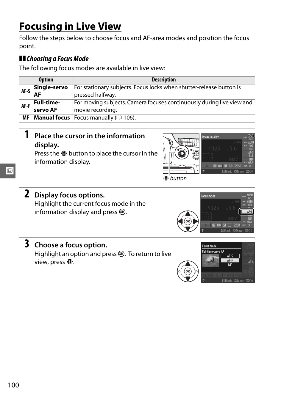 Focusing in live view | Nikon D5100 User Manual | Page 118 / 260