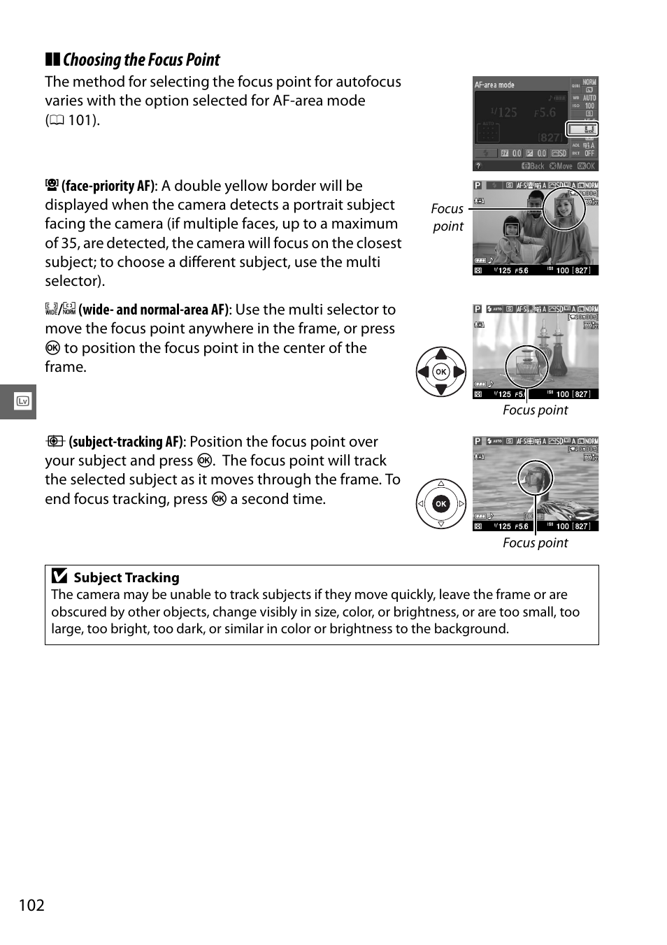 Choosing the focus point | Nikon D5100 User Manual | Page 120 / 260