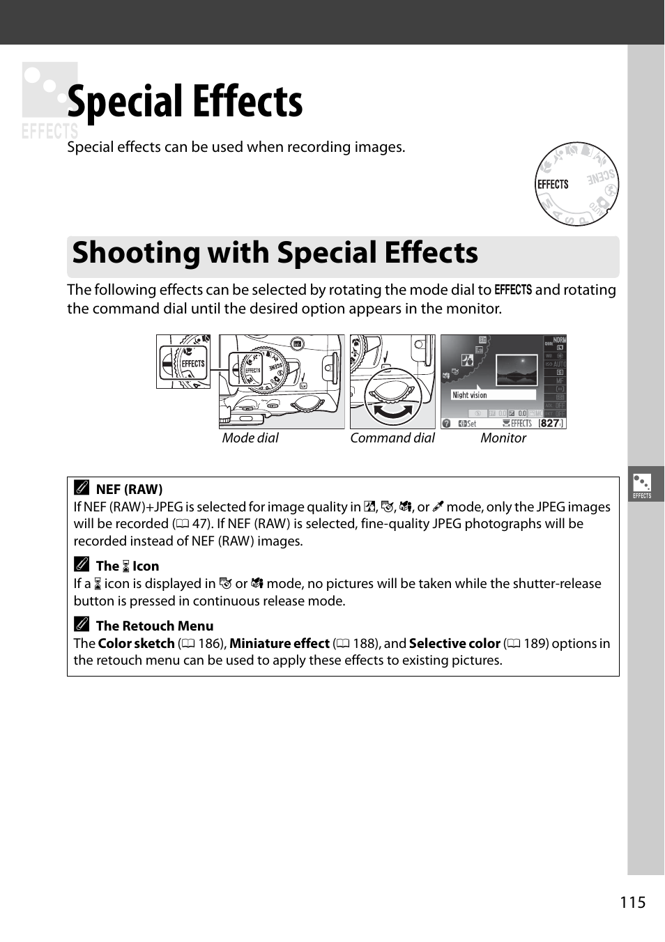 Special effects, Shooting with special effects | Nikon D5100 User Manual | Page 133 / 260