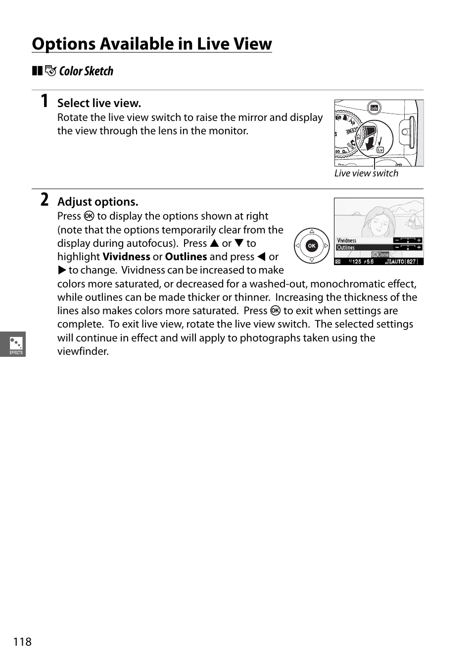 Options available in live view | Nikon D5100 User Manual | Page 136 / 260