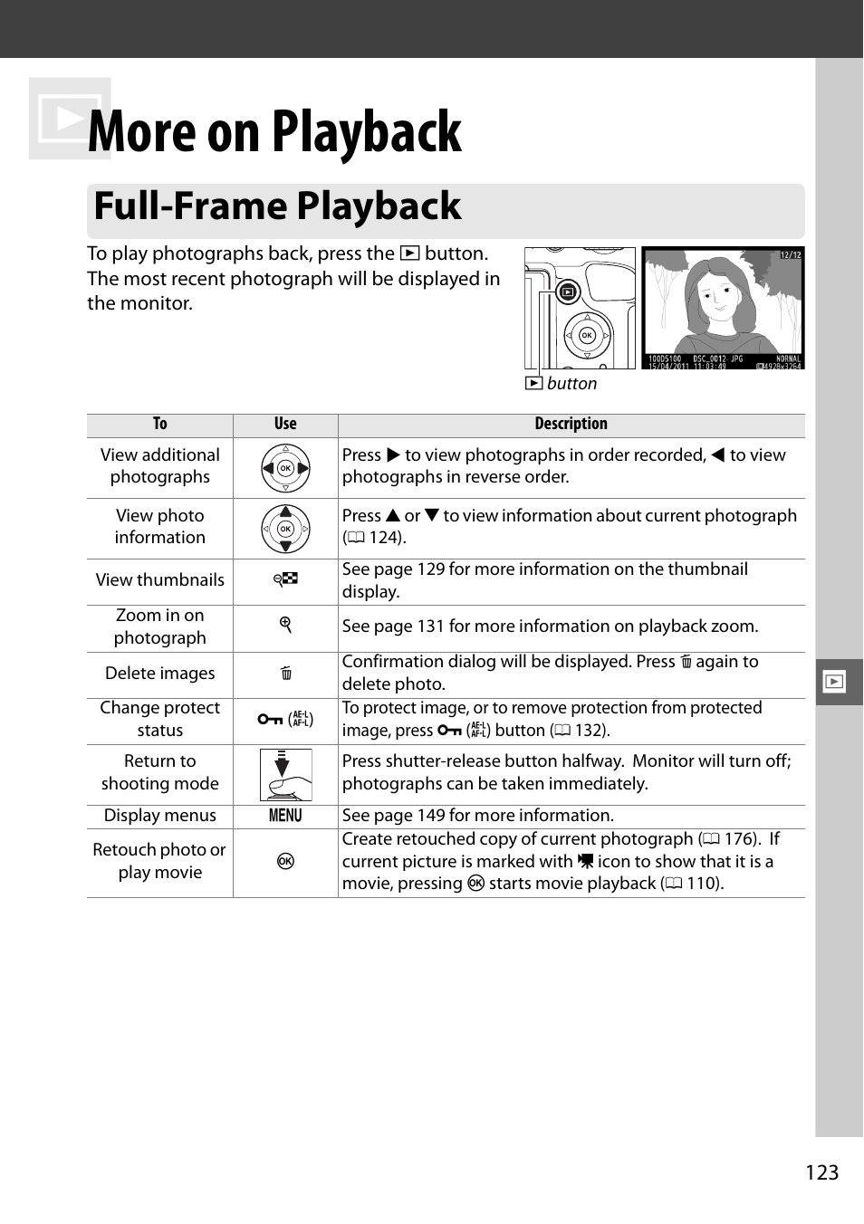 More on playback, Full-frame playback | Nikon D5100 User Manual | Page 141 / 260