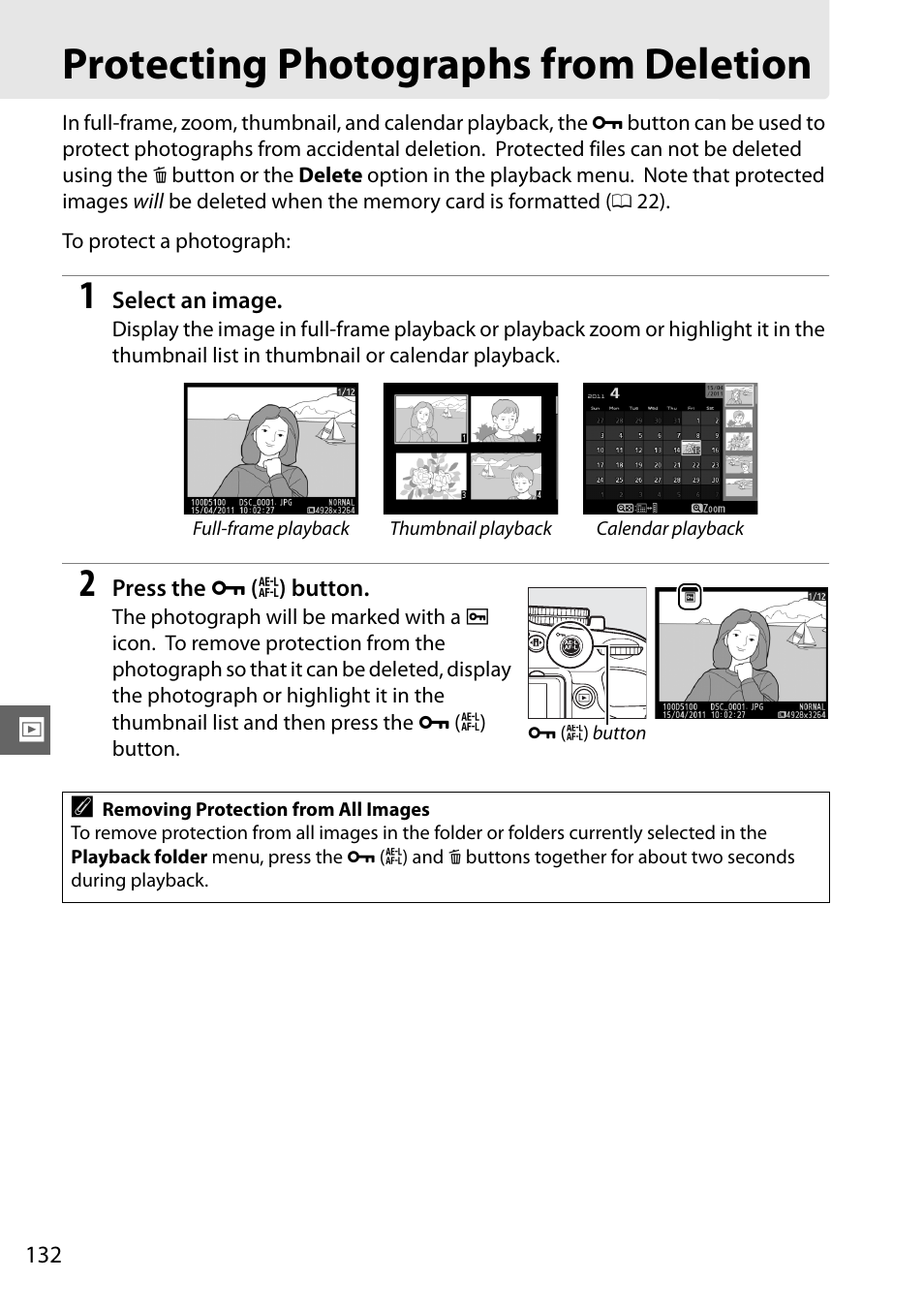 Protecting photographs from deletion | Nikon D5100 User Manual | Page 150 / 260