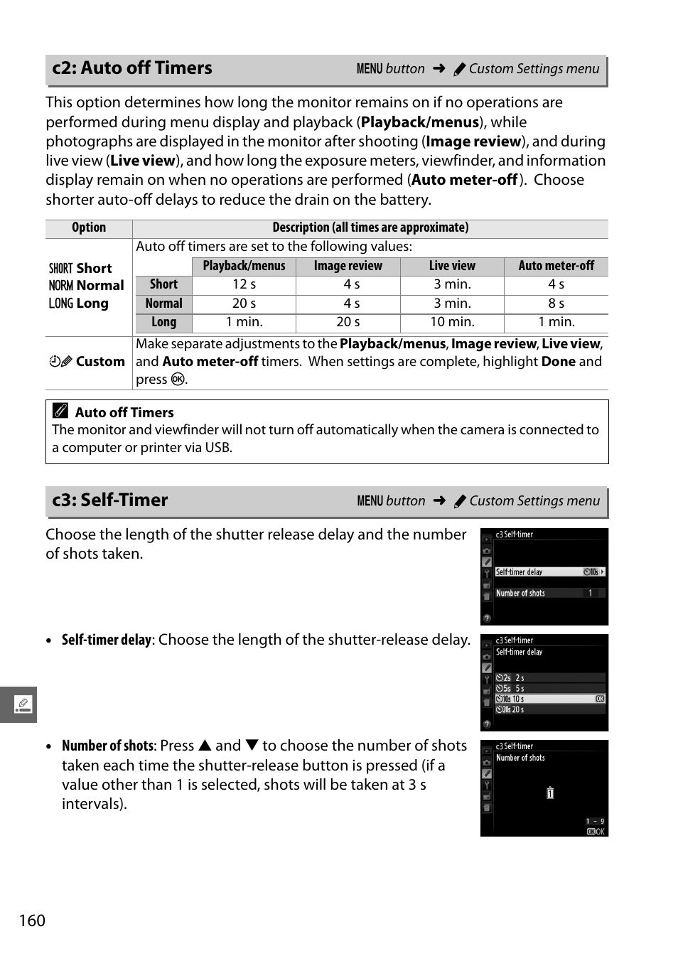 C2: auto off timers, C3: self-timer | Nikon D5100 User Manual | Page 178 / 260