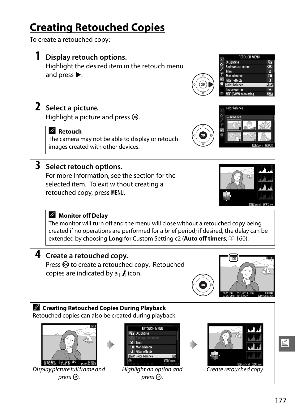 Creating retouched copies | Nikon D5100 User Manual | Page 195 / 260