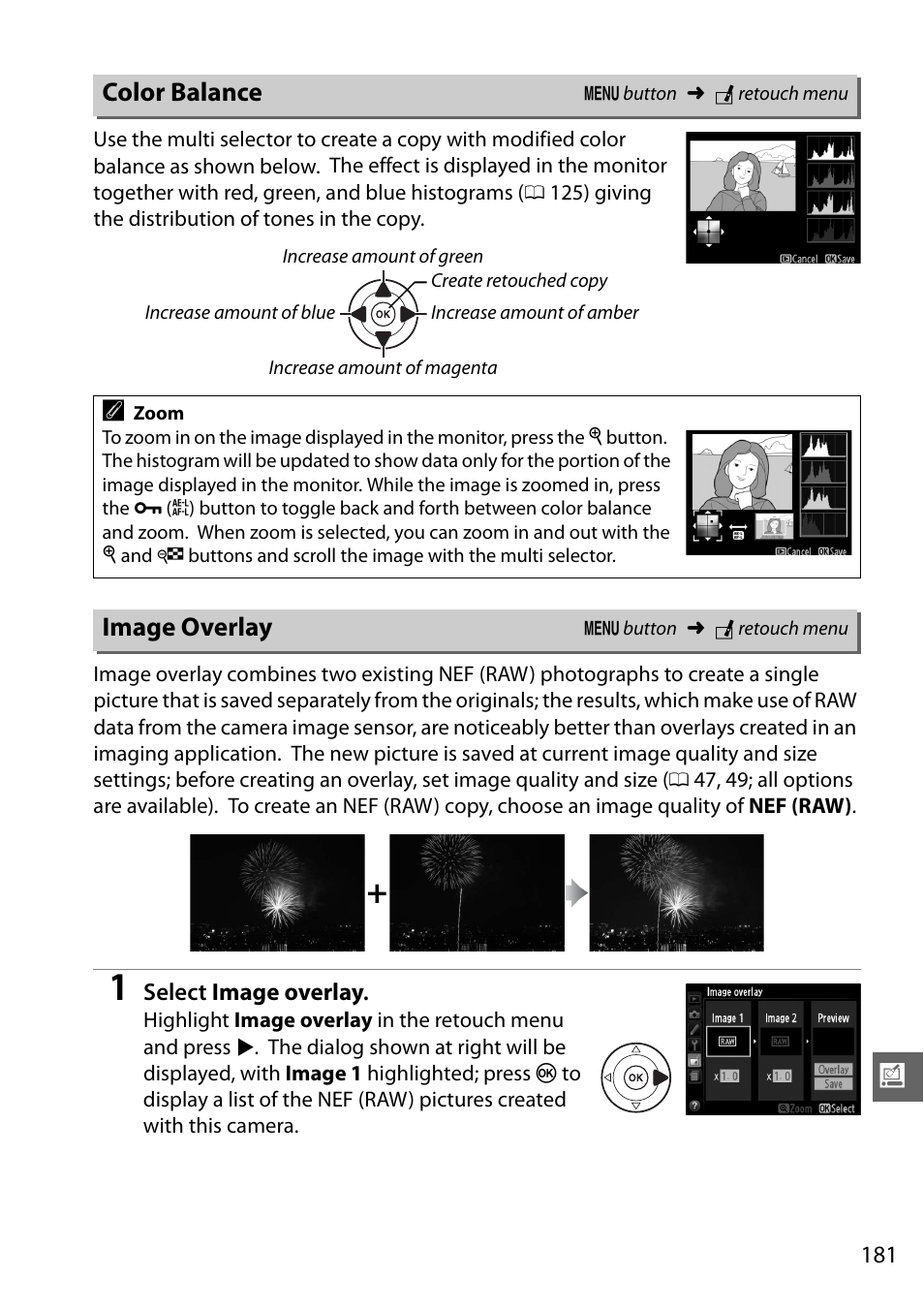 Color balance, Image overlay | Nikon D5100 User Manual | Page 199 / 260