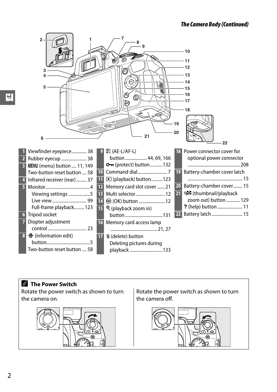 The camera body (continued) | Nikon D5100 User Manual | Page 20 / 260