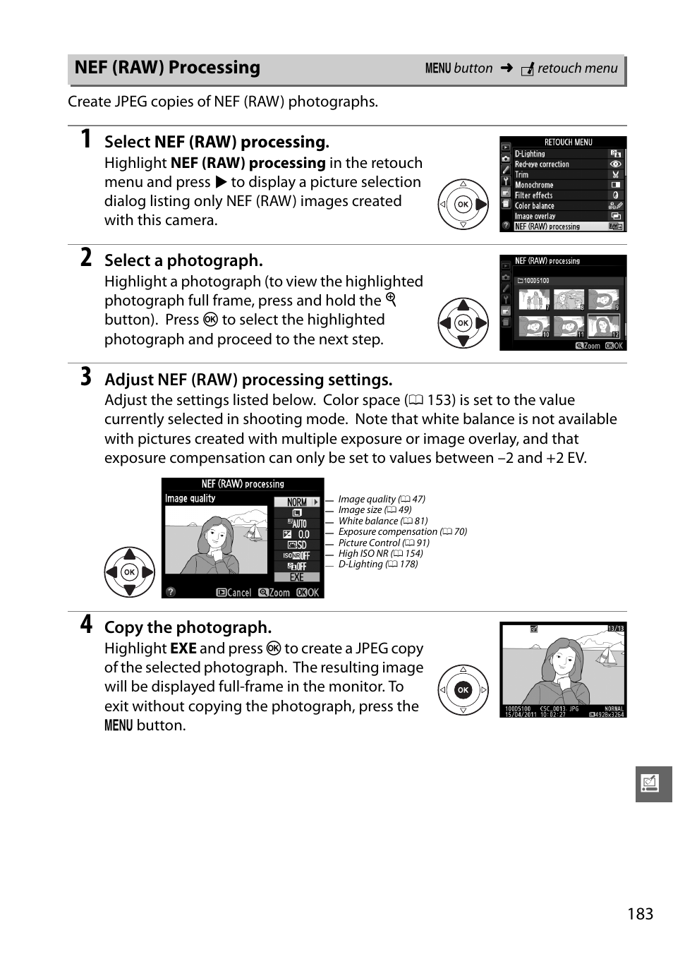 Nef (raw) processing | Nikon D5100 User Manual | Page 201 / 260