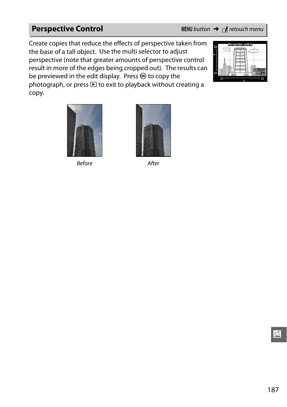 Perspective control | Nikon D5100 User Manual | Page 205 / 260