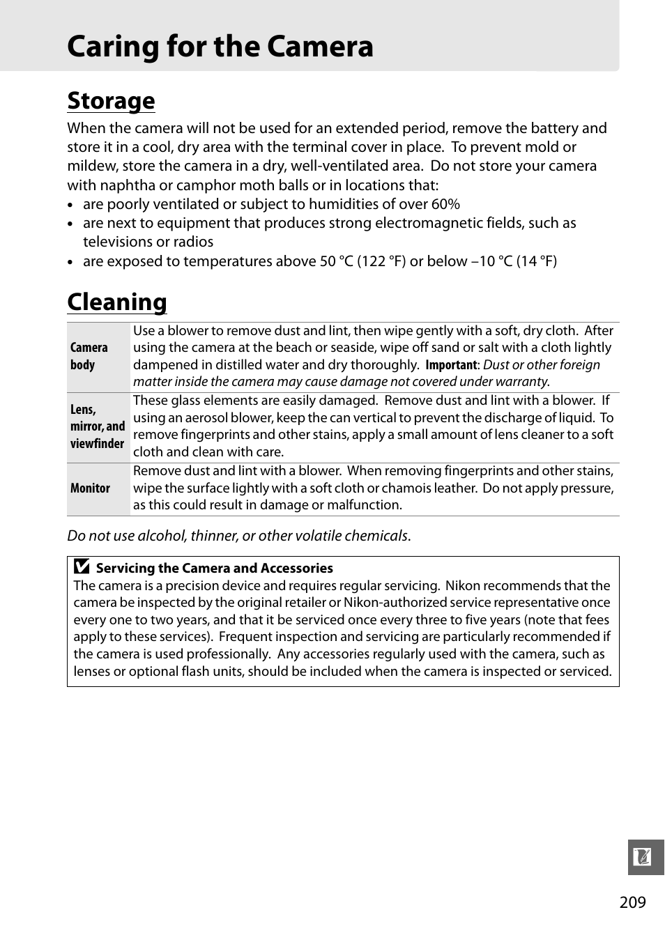 Caring for the camera, Storage, Cleaning | Nikon D5100 User Manual | Page 227 / 260