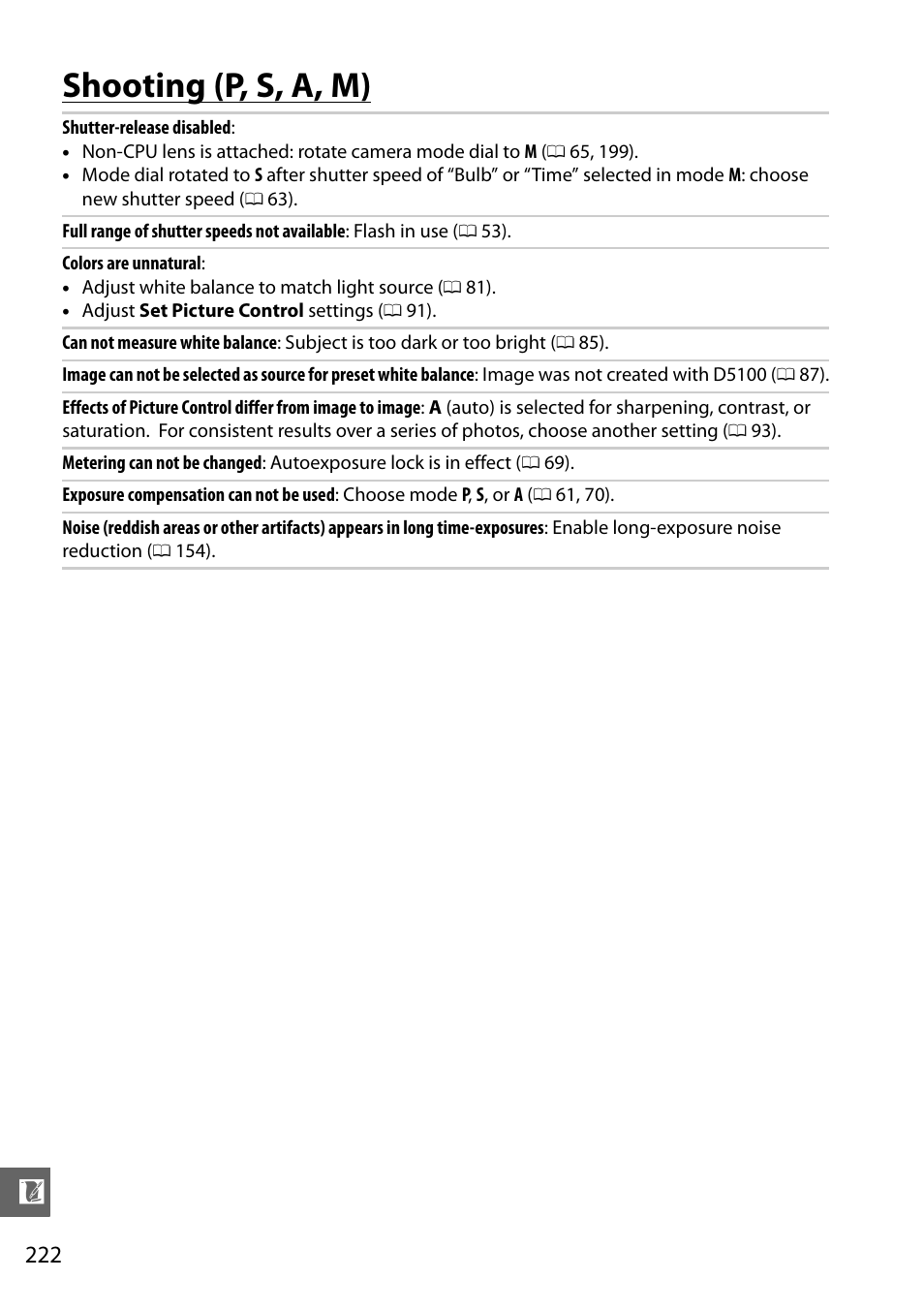Shooting (p, s, a, m) | Nikon D5100 User Manual | Page 240 / 260