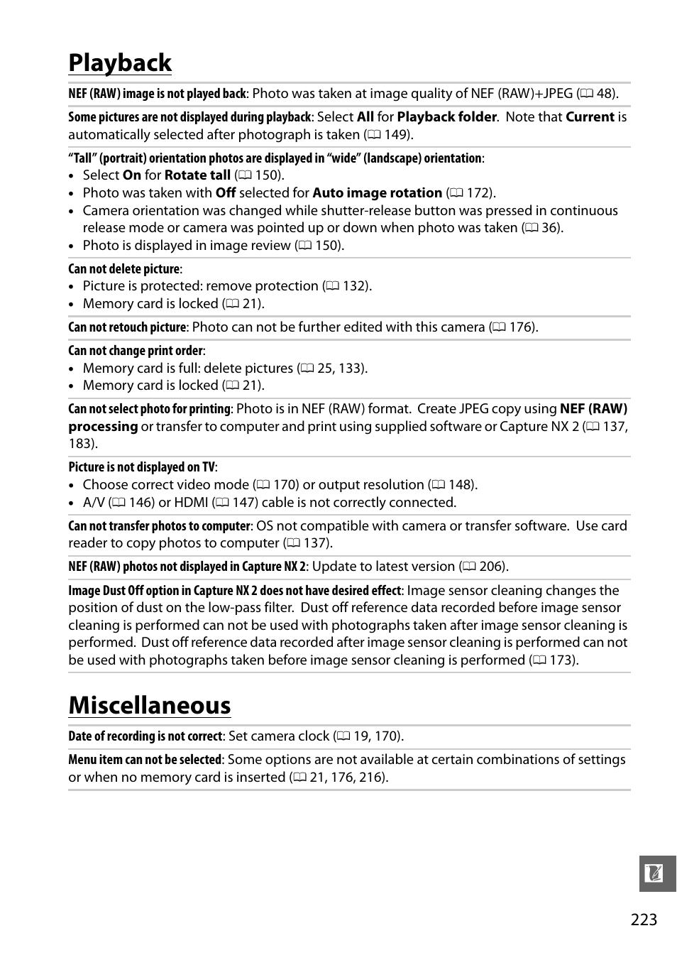Playback, Miscellaneous, Playback miscellaneous | Nikon D5100 User Manual | Page 241 / 260