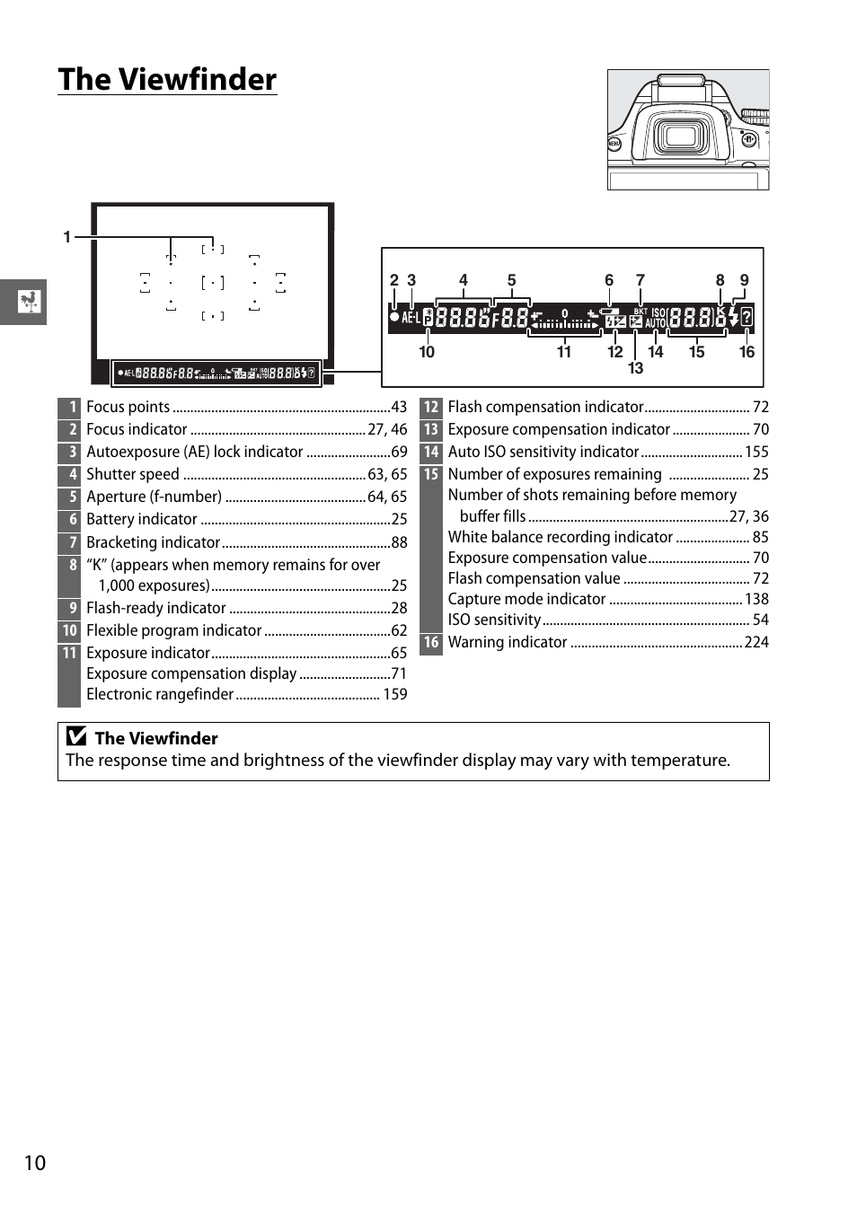 The viewfinder | Nikon D5100 User Manual | Page 28 / 260