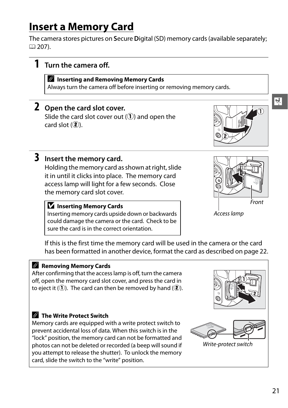 Insert a memory card | Nikon D5100 User Manual | Page 39 / 260