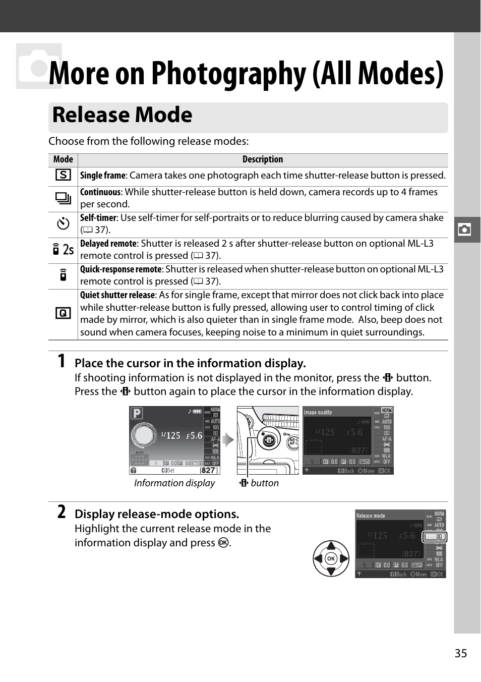 More on photography (all modes), Release mode | Nikon D5100 User Manual | Page 53 / 260