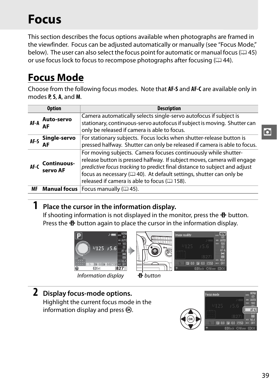 Focus, Focus mode | Nikon D5100 User Manual | Page 57 / 260