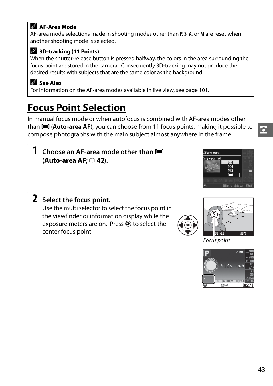 Focus point selection | Nikon D5100 User Manual | Page 61 / 260