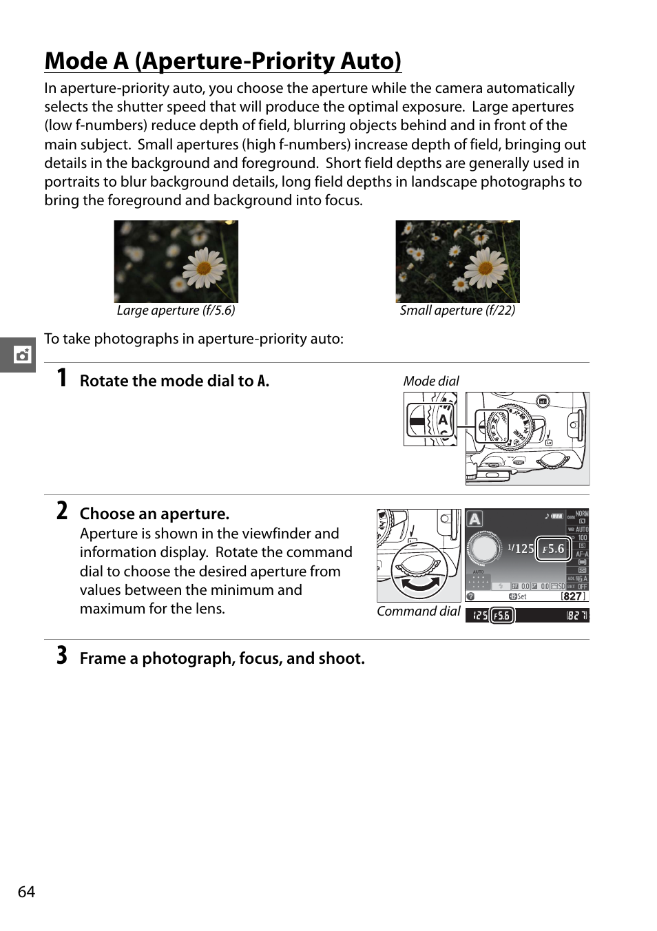 Mode a (aperture-priority auto) | Nikon D5100 User Manual | Page 82 / 260