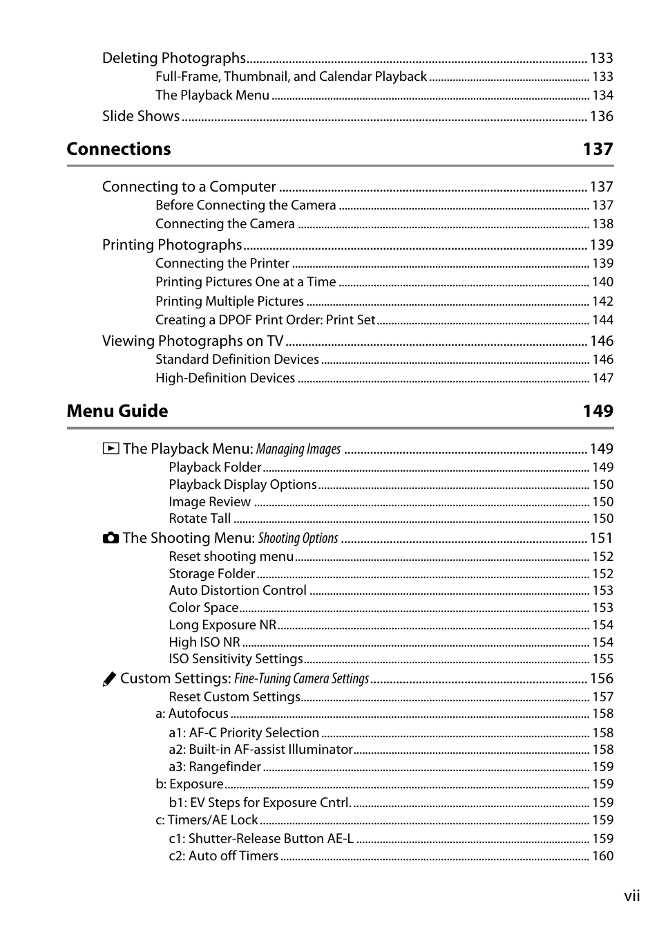 Connections 137, Menu guide 149 | Nikon D5100 User Manual | Page 9 / 260