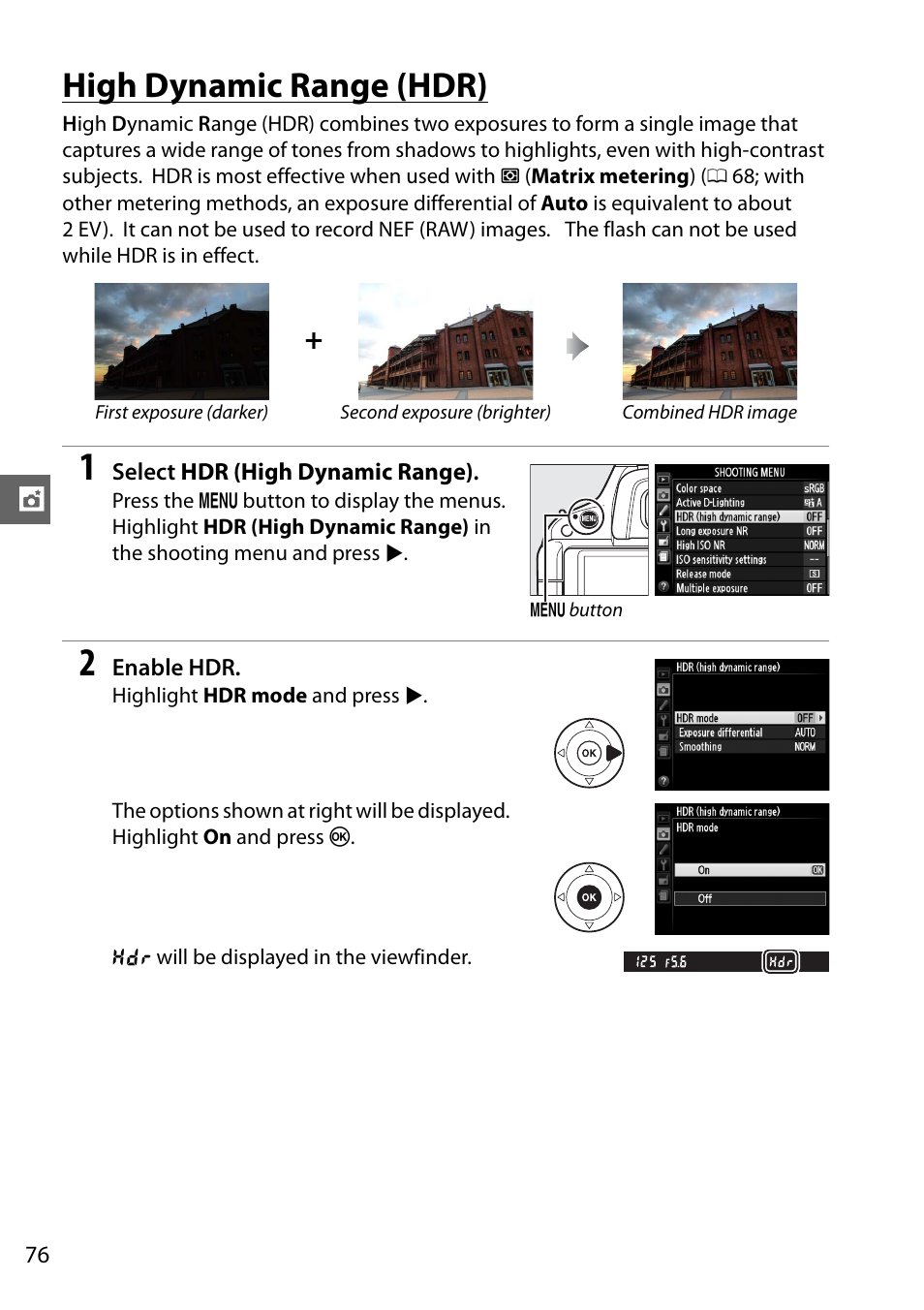 High dynamic range (hdr) | Nikon D5100 User Manual | Page 94 / 260