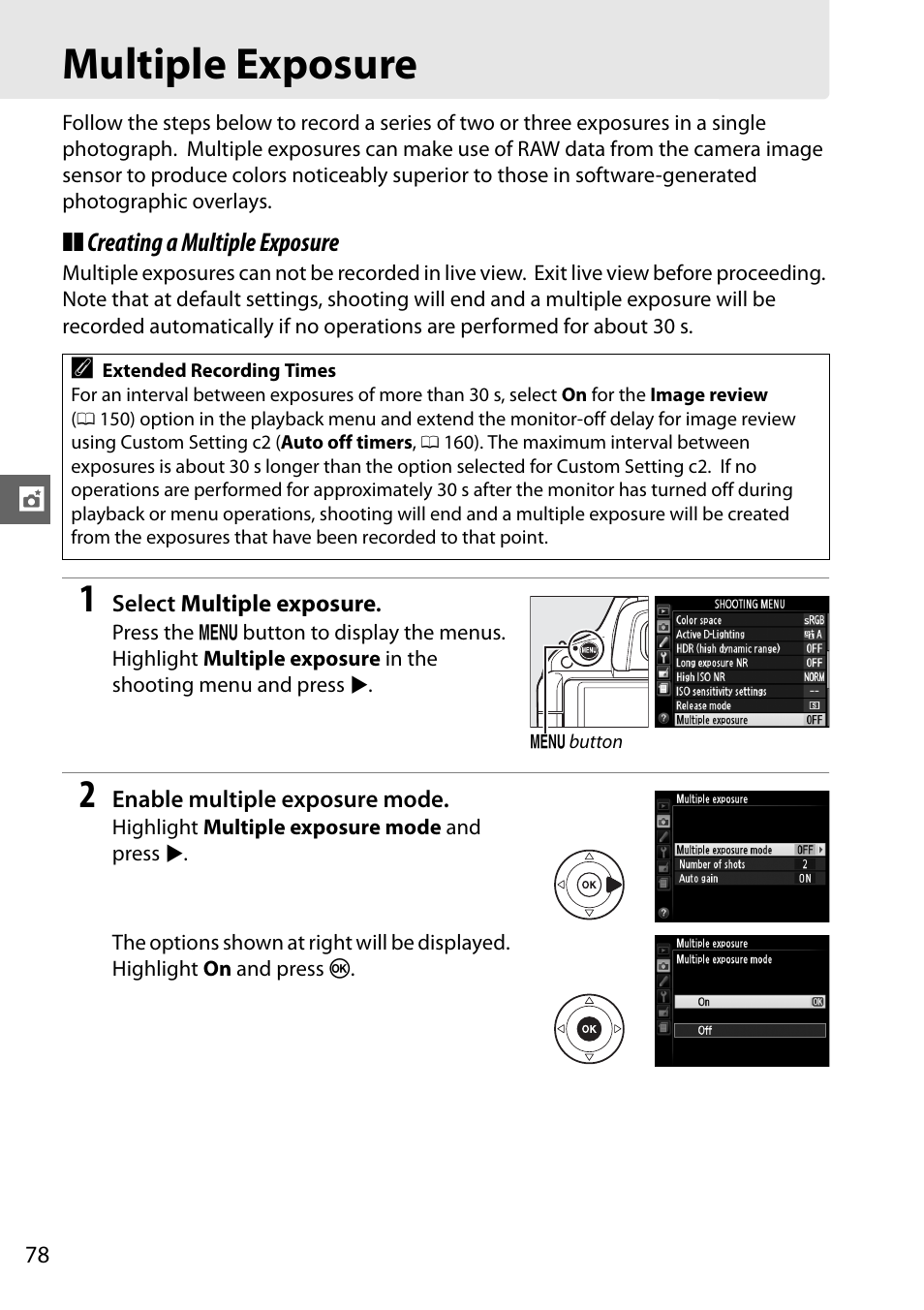 Multiple exposure | Nikon D5100 User Manual | Page 96 / 260