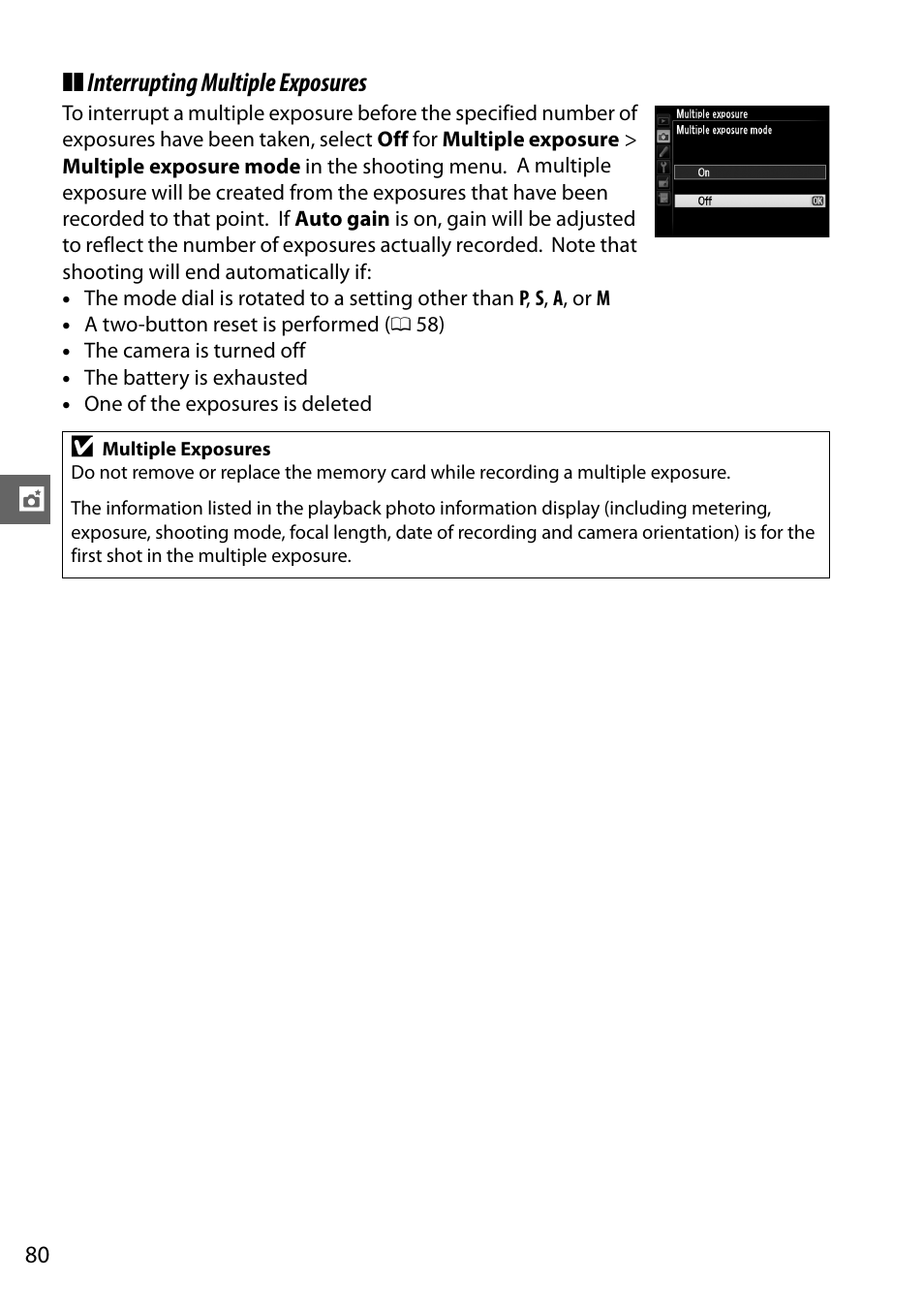 Interrupting multiple exposures | Nikon D5100 User Manual | Page 98 / 260