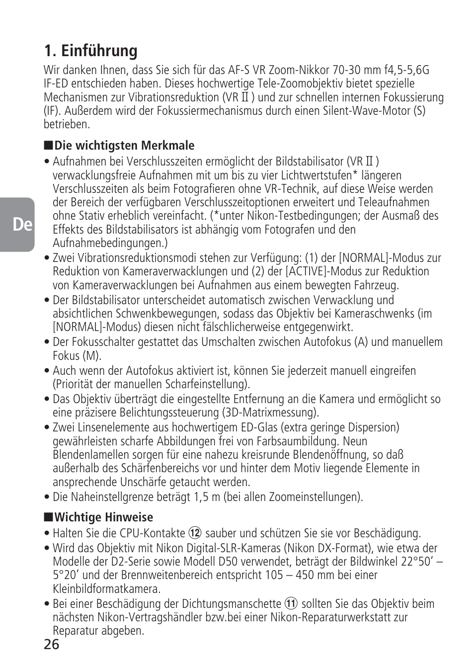 Einführung | Nikon AF-S VR 70-300_f-4.5-5.6G IF-ED User Manual | Page 26 / 92