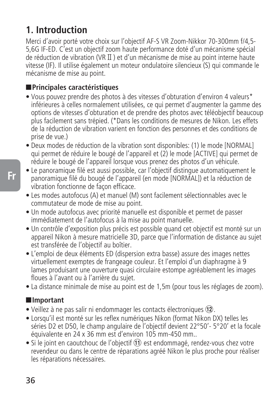Introduction | Nikon AF-S VR 70-300_f-4.5-5.6G IF-ED User Manual | Page 36 / 92