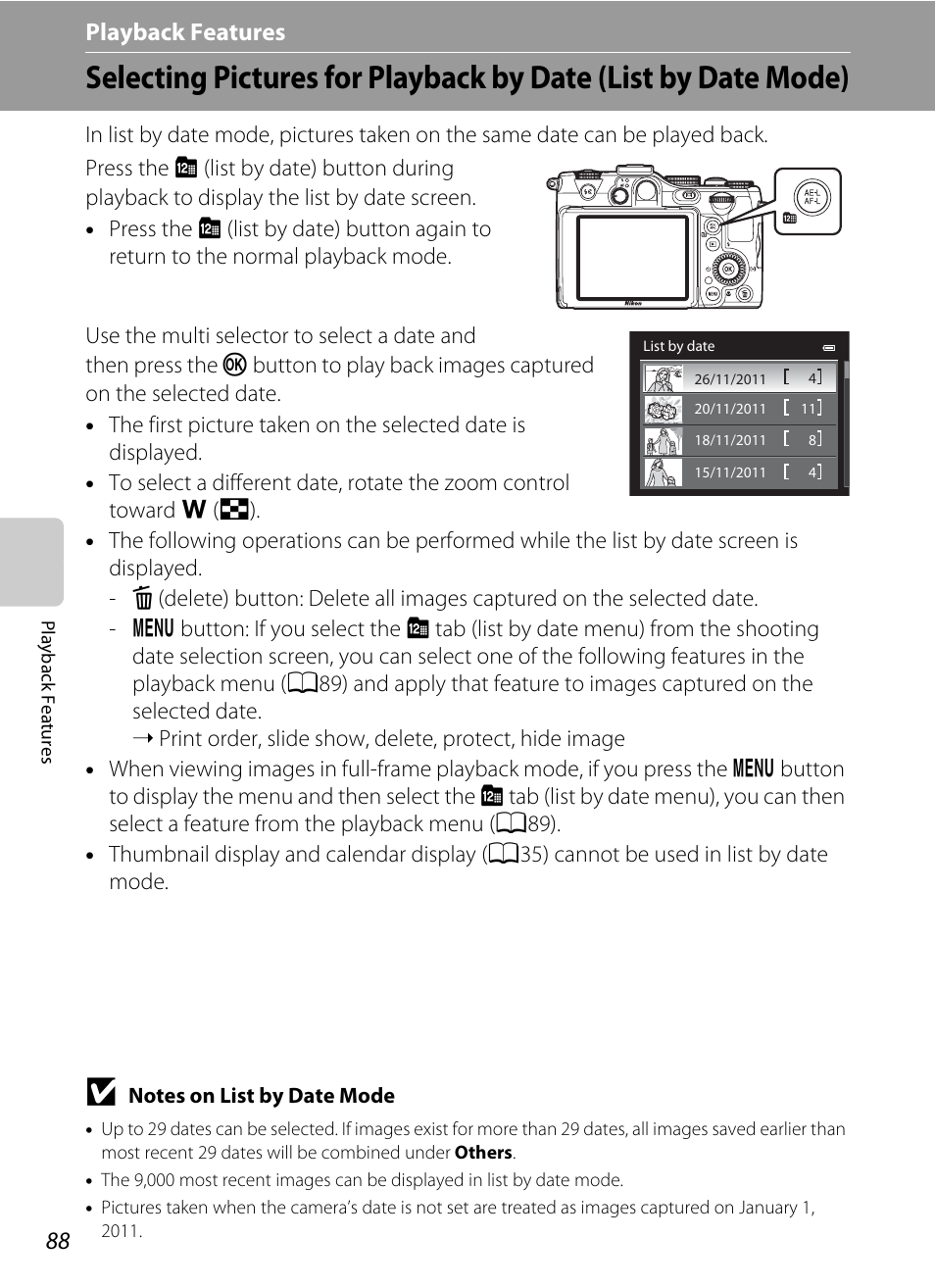 A88) to, Playback features | Nikon P7100 User Manual | Page 106 / 260
