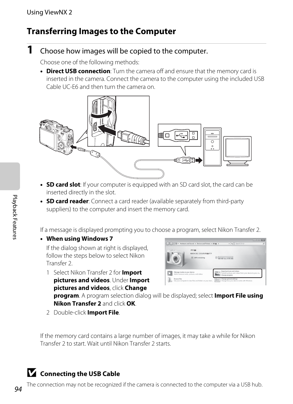 Transferring images to the computer, A94 for more informat | Nikon P7100 User Manual | Page 112 / 260