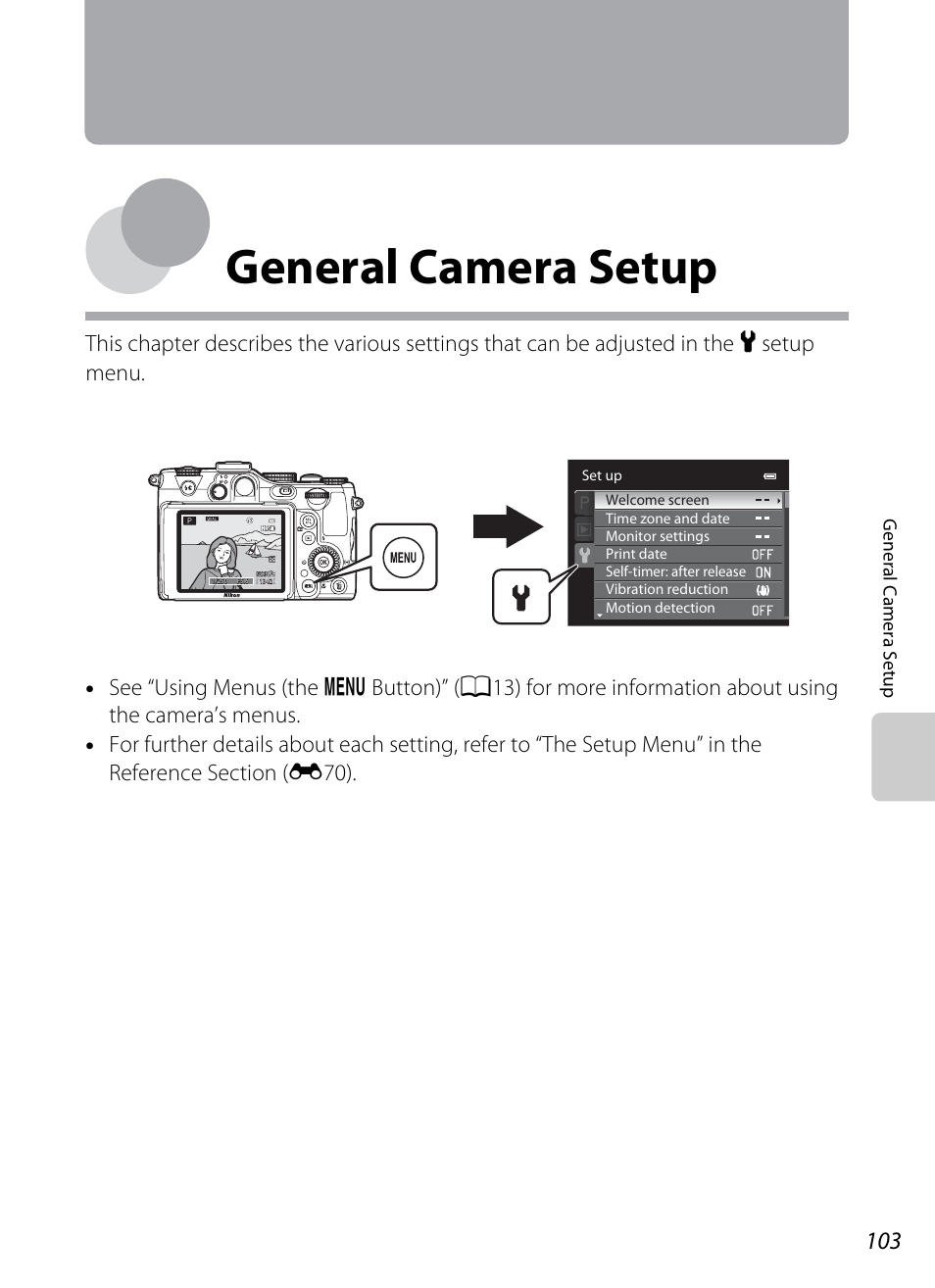 General camera setup | Nikon P7100 User Manual | Page 121 / 260