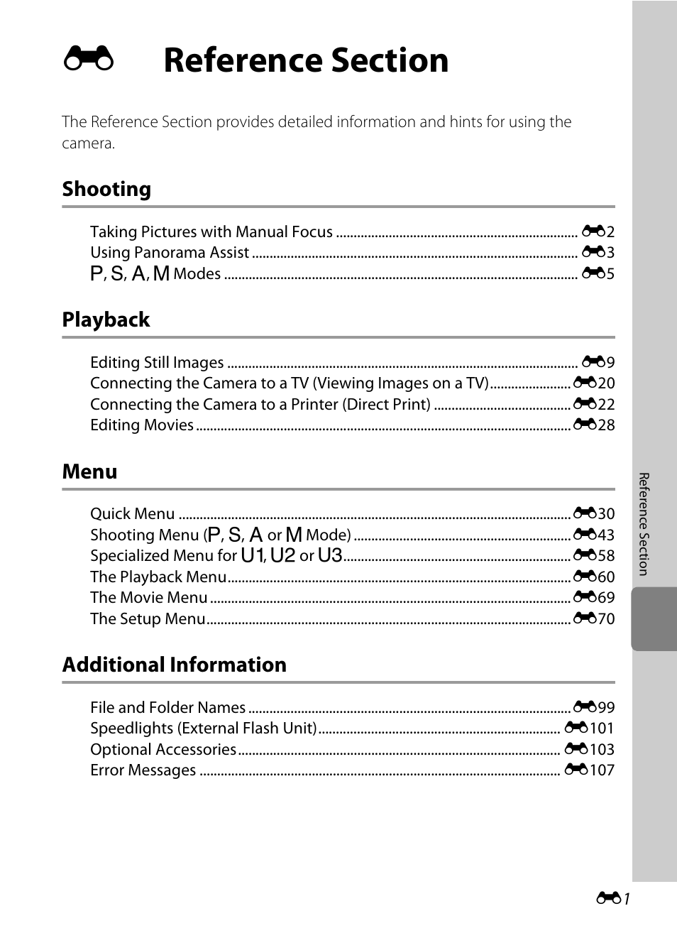 Reference section, Shooting, Playback | Menu, Additional information | Nikon P7100 User Manual | Page 127 / 260