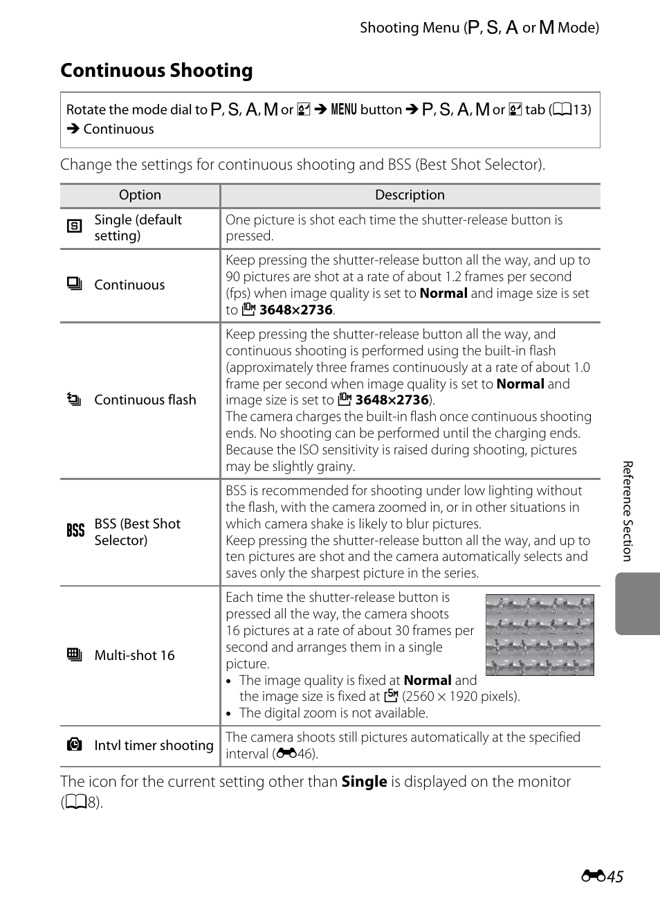 Continuous shooting, E 45 | Nikon P7100 User Manual | Page 171 / 260